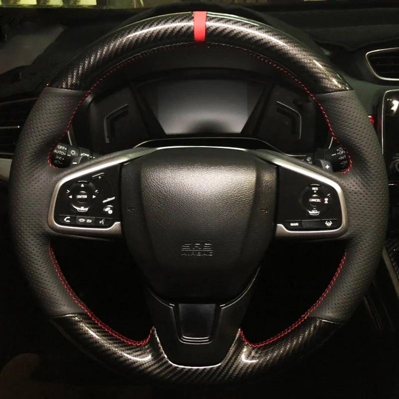 For Honda Civic 10 2016- CRV CR-V 2017- Clarity 2016-2018 Black  Leather Carbon fiber Car Steering Wheel Cover