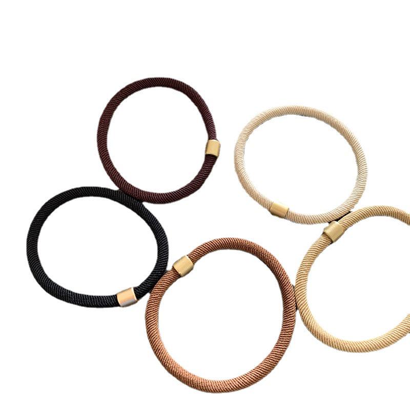 Korean Style Thick Ribbed Gold Buckle Hair Tie - Durable Daily Hair Band for Ponytails