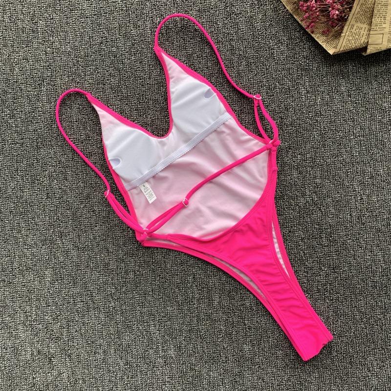 Women Solid Color Sexy Backless One Piece Beach Swimsuit