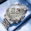 OLEVS Fashion Silver Blue Stainless Steel Watches for Men Sport Waterproof Man Moon Phase Date Male Quartz Wristwatch reloj
