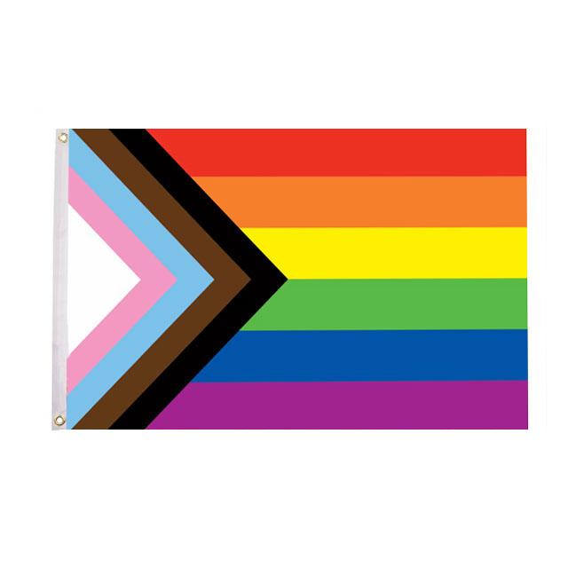 Stock All Inclusive Progress 3x5ft Polyester Big Rainbow Lesbian LGBT Gay Pride Flag Waterproof Lightweight