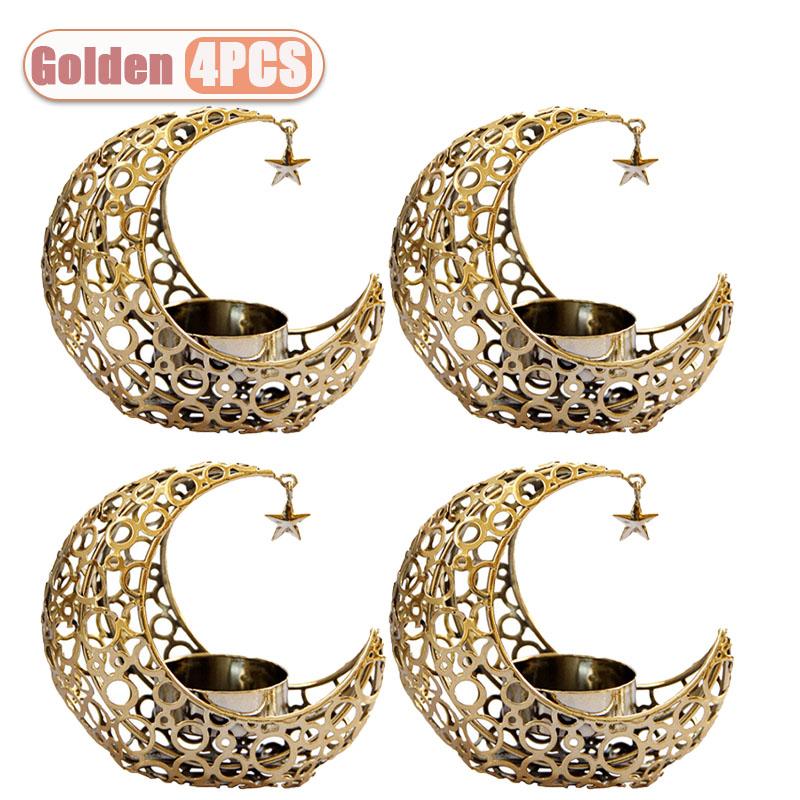 1-4PC Metal Crescent Moon Candle Holder Ramadan Eid Candelabra for Modern Home Decor Wedding Party Table Centerpiece Decorations