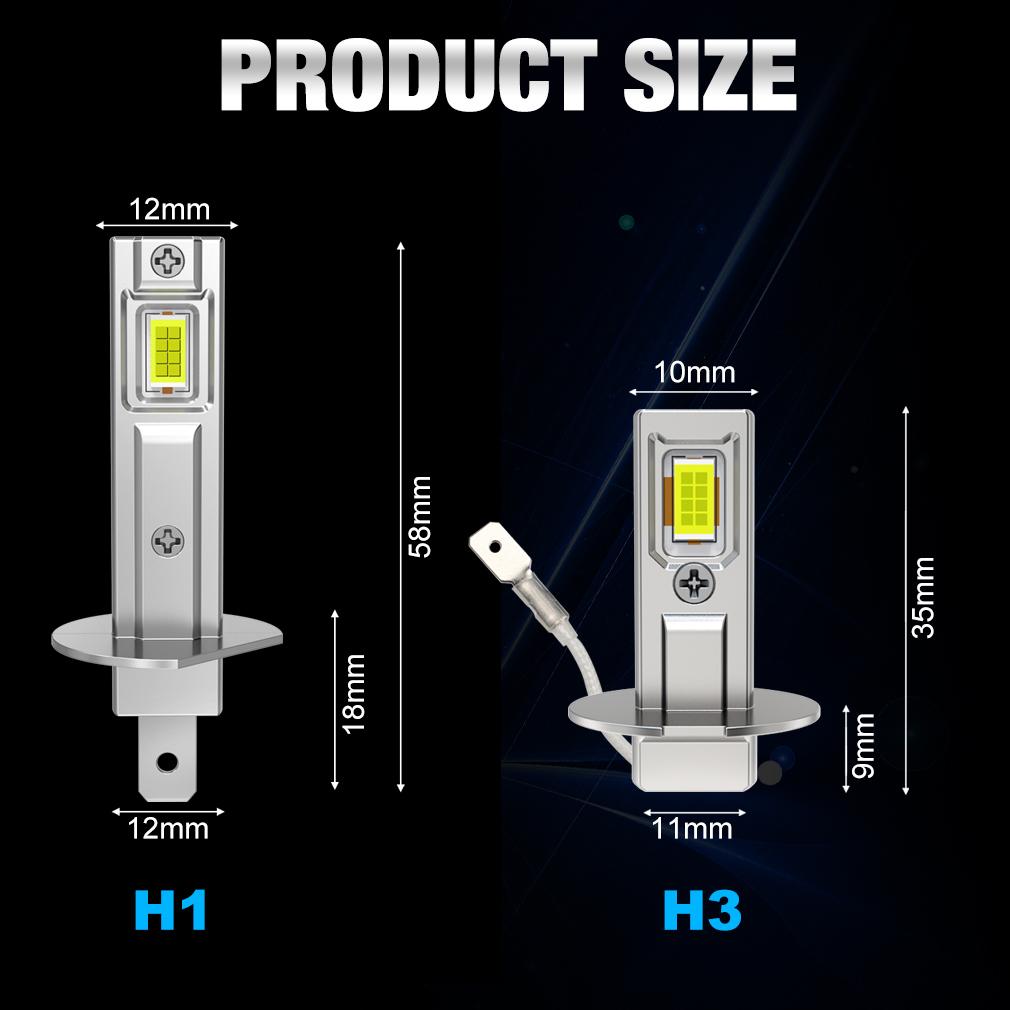 2 ks H1 LED žárovky do světlometů do auta Bez ventilátoru H3 Mlhová světla 18000Lm 30W Světlo pro denní svícení Super Jasná Mlhová světla 6500K Bílá 12V