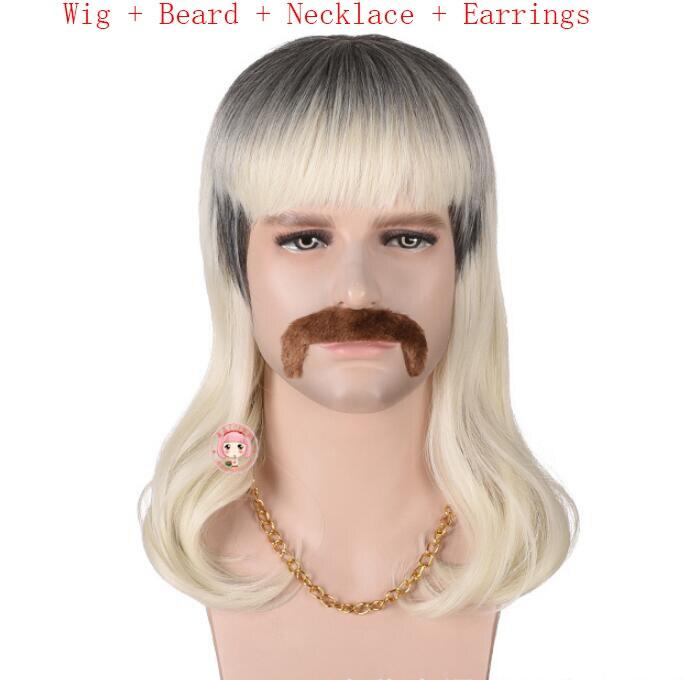 

Король тигров Джо экзотический парик для косплея + борода + ожерелье + серьги аксессуары мужские парики костюмы для косплея One Size бежевый