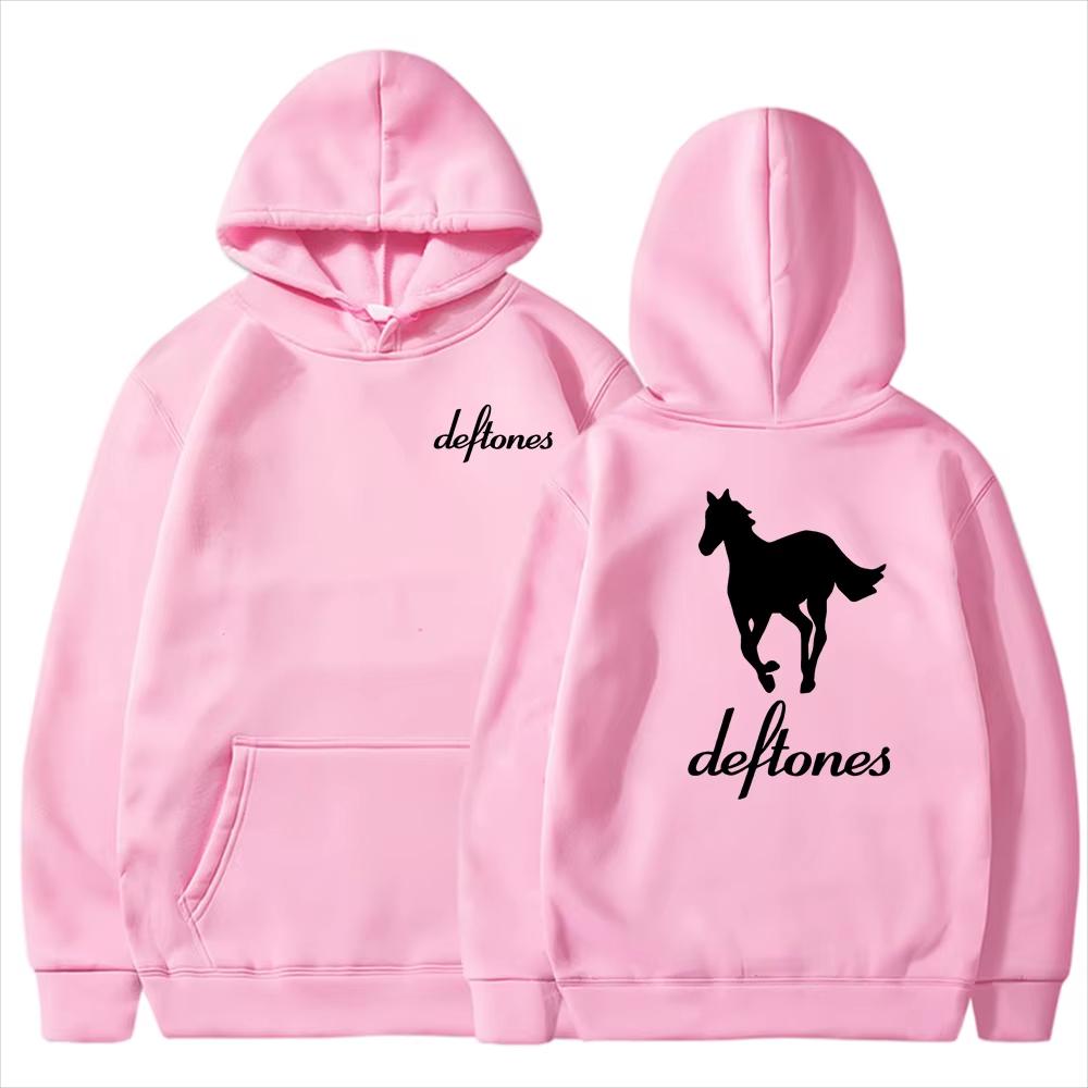 Men's Spring and Autumn New Deftones White Horse Printed Hoodie Fashion Trend Long Sleeve Loose Sports and Leisure Sweatshirt