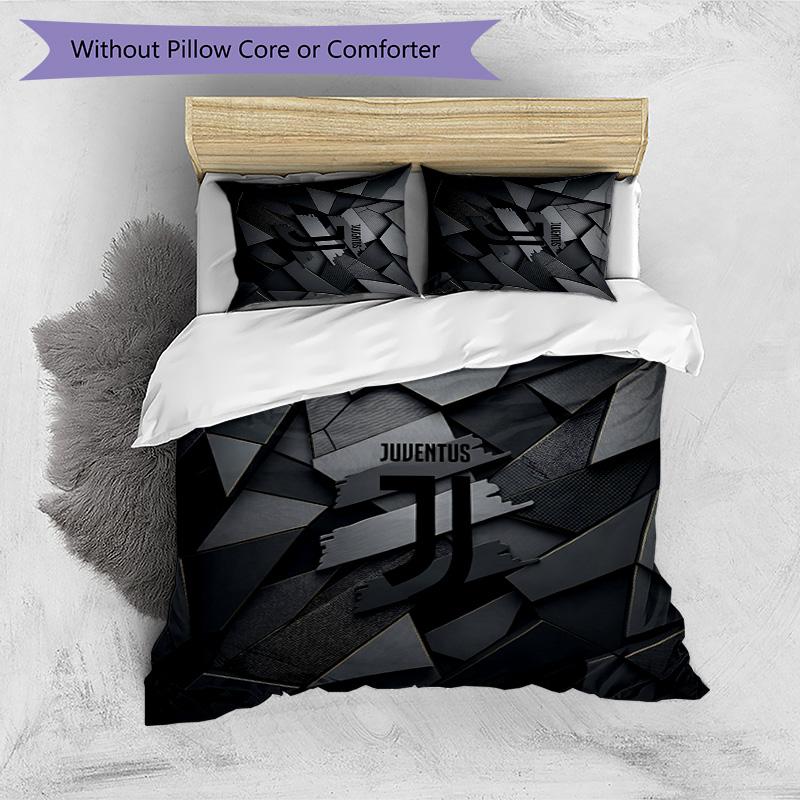 Juventus FC Pattern Printed 3PCS Bedding Set Soft Skin-Friendly Washable Duvet Cover & Pillowcases Set All Season Bedroom