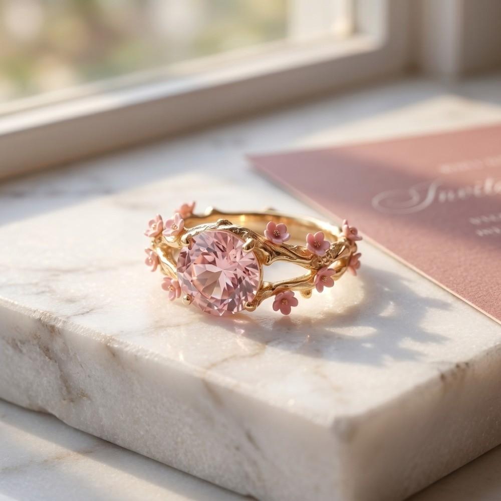 Delicate Flower Crystal Ring Elegant Finger Jewelry Gifts for Women Rhinestone Ring Party