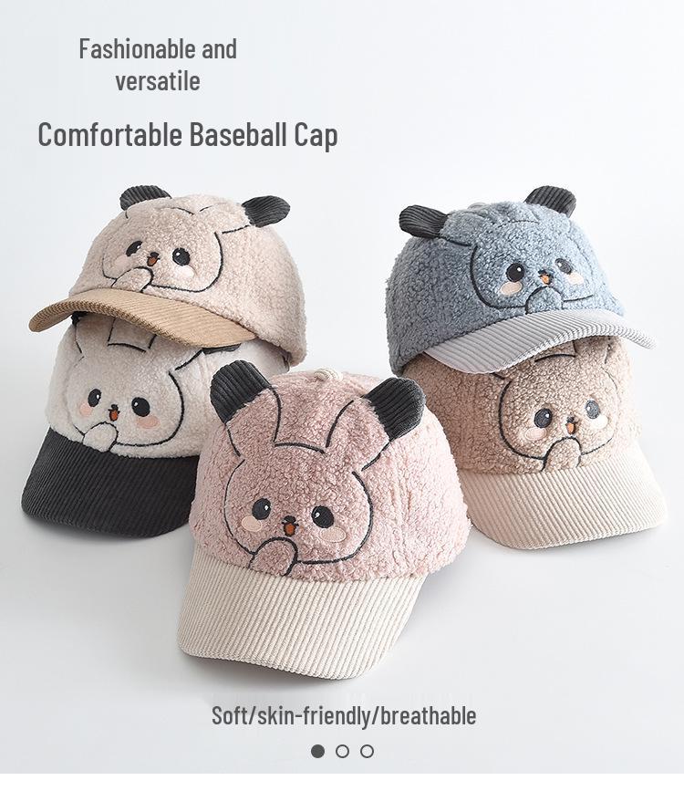Kids' Autumn/Winter Windproof Warm Duckbill Cap with Cartoon Rabbit Design