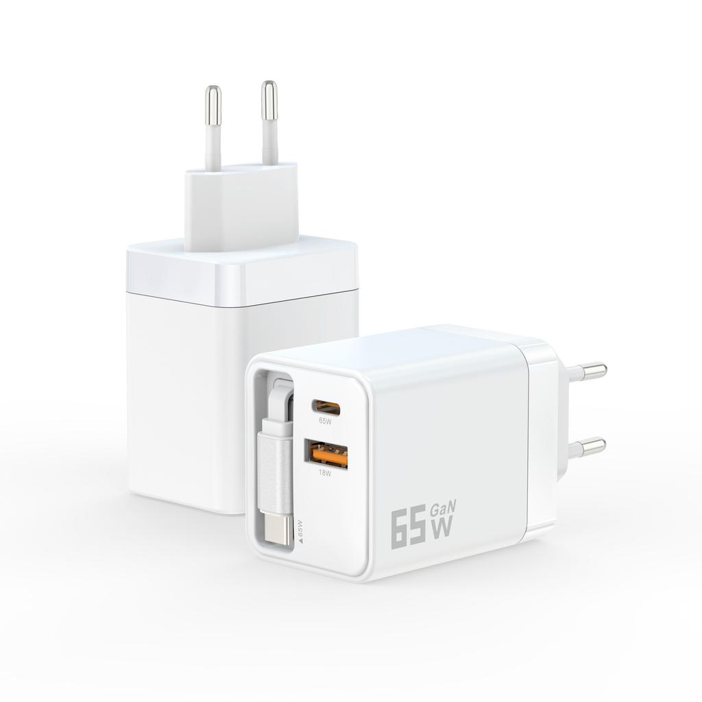 European Standard 45W65W Gallium Nitride Charger Comes with Telescopic Cable Mobile Phone Tablet Laptop Travel PD Fast Charging Set