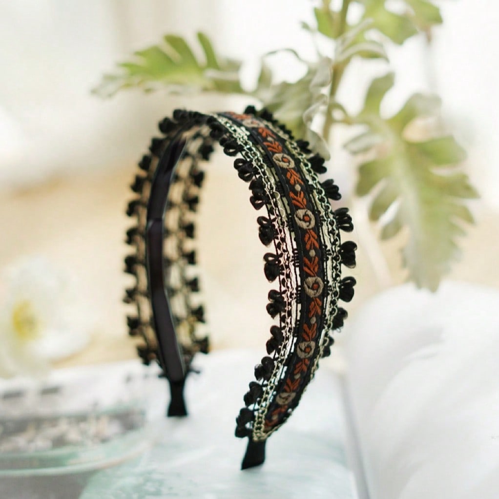 1pc Women's Colorful Boho Style Floral Embroidered Headband, Cute For Daily Use,Hairband,Hair Hoop Headbands