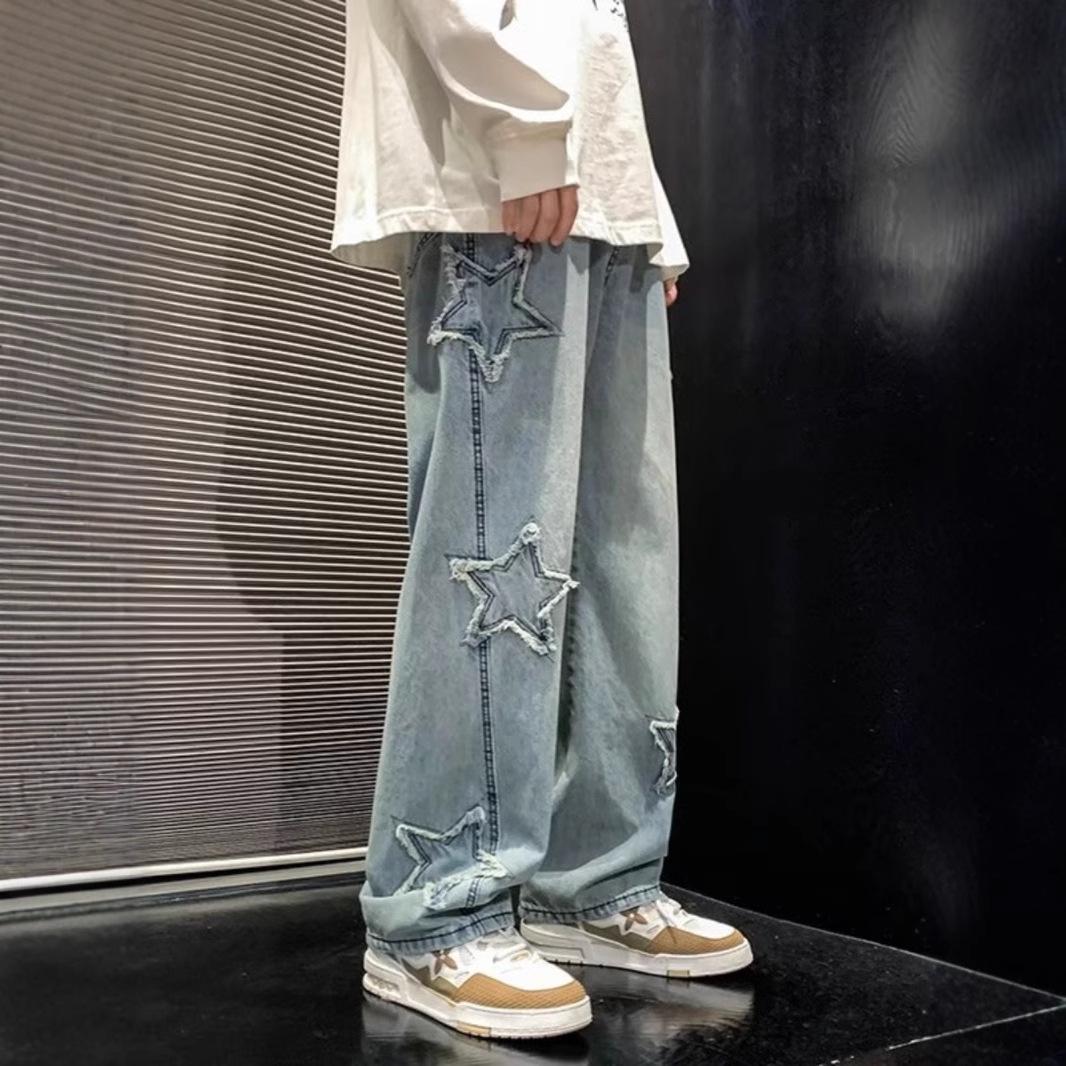 

Spring Men s Trendy Loose-Fit Wide-Leg Jeans 3XL чорний