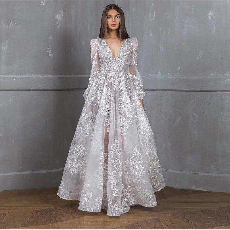 European and American Women's Bead Dress New Lace Embroidered Wedding Dress Evening Dress Banquet Dress