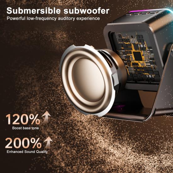 Wireless Induction Speaker with Adjustable Cell Phone Stand Stereo Sound Colorful Light Rechargeable 5-in-1 Bluetooth-compatible Speaker