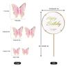 11PCS of Pink Gold Butterfly Cake Decoration for Mother's Day, Wedding, Outdoor Picnic Dessert,Butterfly Themed Party Decoration