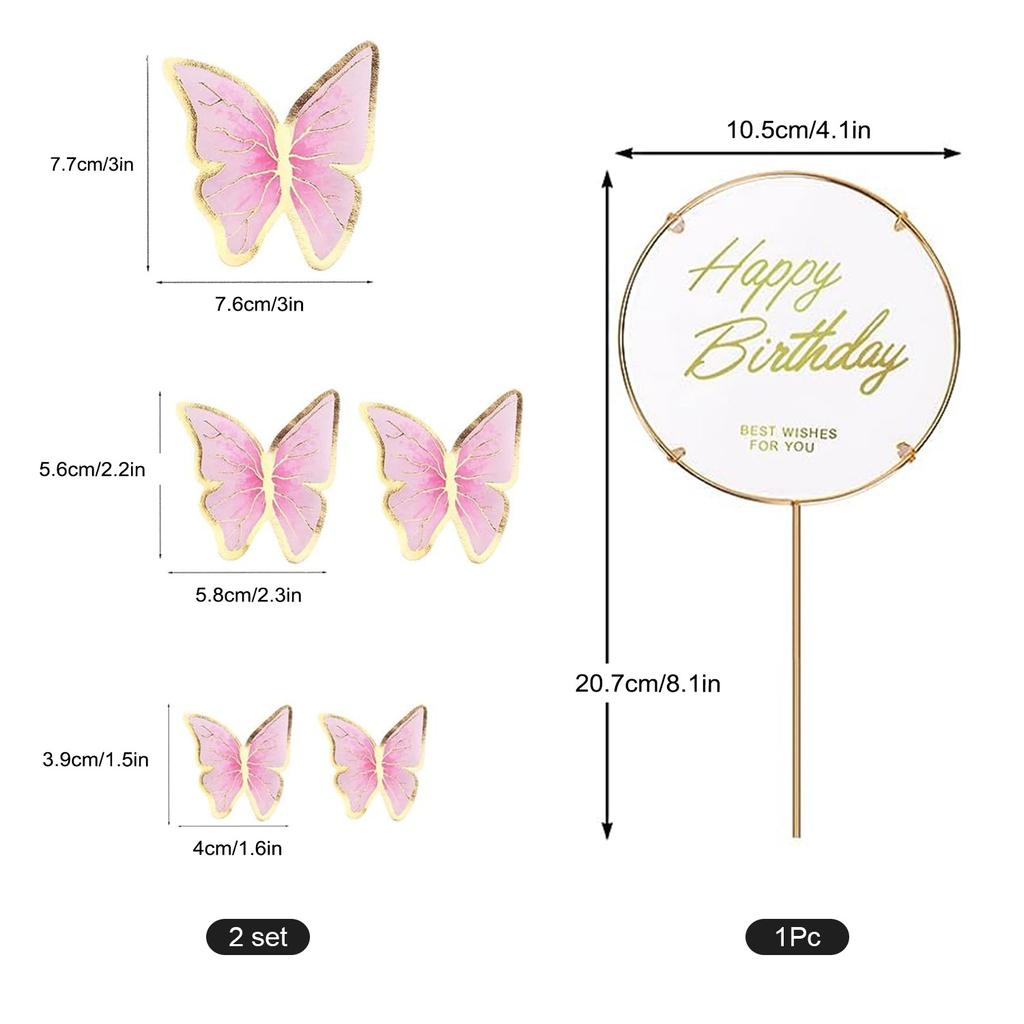 11PCS of Pink Gold Butterfly Cake Decoration for Mother's Day, Wedding, Outdoor Picnic Dessert,Butterfly Themed Party Decoration