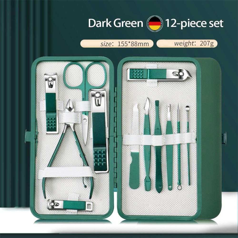 Dark Green Stainless Steel Manicure Nail Clippers Set with Dead Skin Clippers Nail Tools
