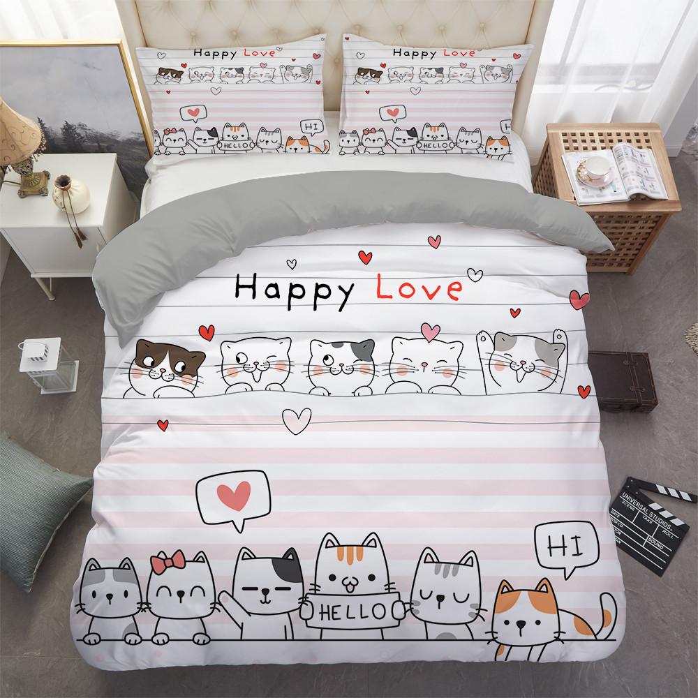 Cartoon Cat Duvet Cover Spaceship Outer Space Pet Animal Golden Line Cover for Kid Boys Girls Youth Gifts for Bedroom Decoration