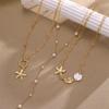 3Pcs/Set Shell Starfish Conch Pendant Necklace for Women Vintage Gold Color Imitation Pearl Necklaces Summer Multilayer Jewelry
