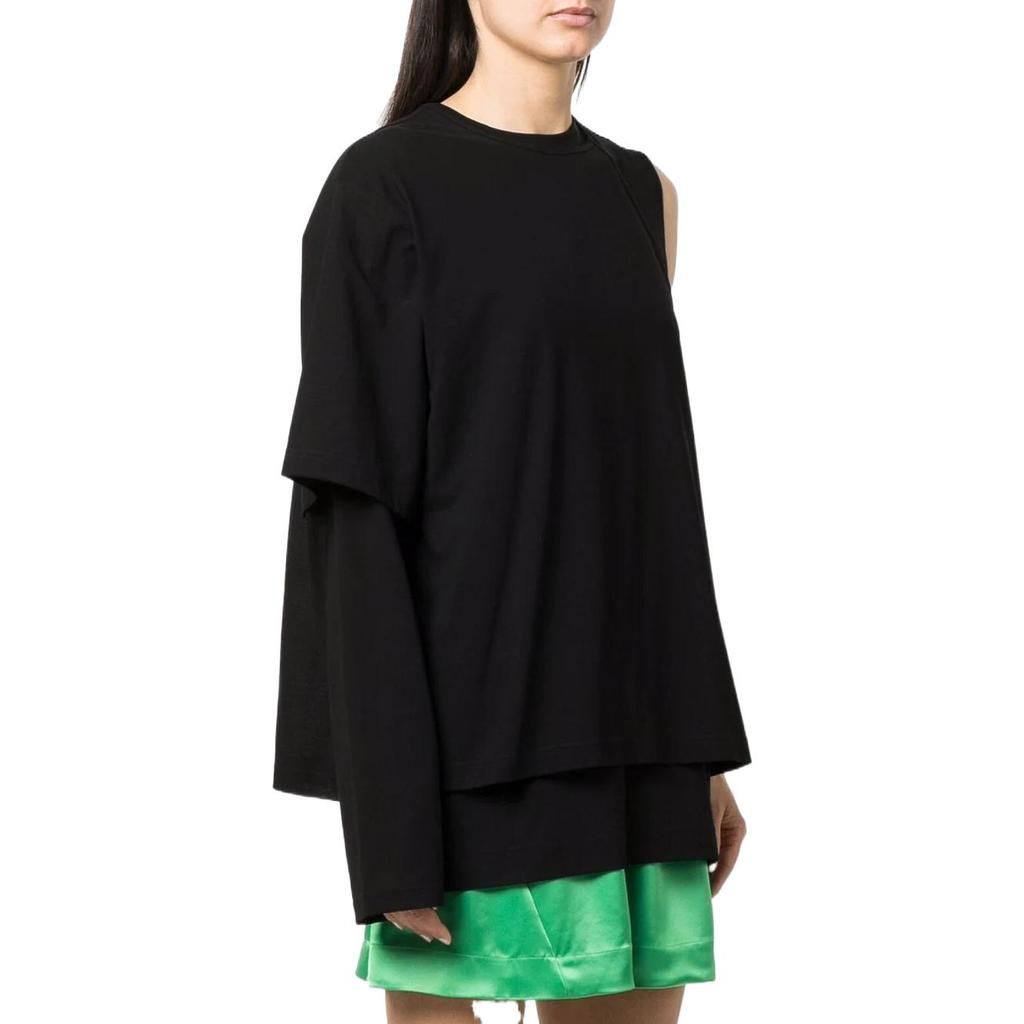 Y-3 SS22 Logo Print Asymmetrical Half Short Sleeve T-Shirt Women Tops Black HD3588