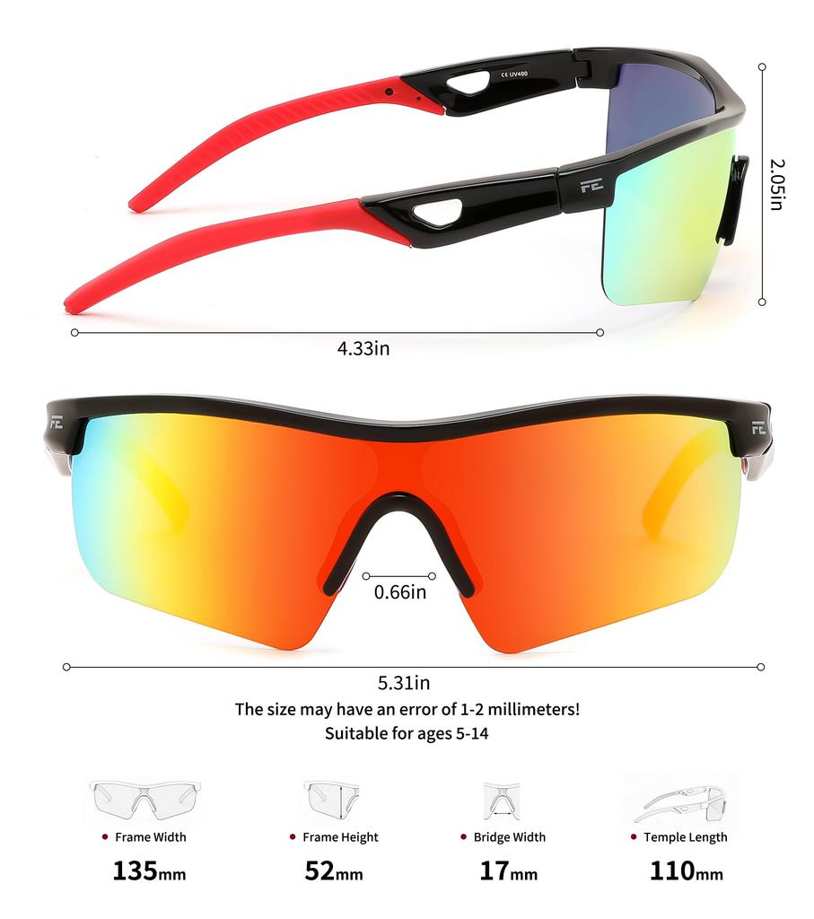 Feisedy Kids' Sports Sunglasses, Polarized Lenses, UV Protection, TR90 Ultra-Lightweight Sunglasses for Golf, Jogging, Baseball, Basketball, Fishing,