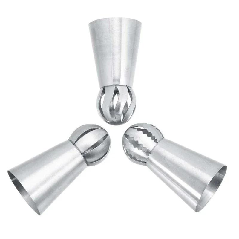 3pcs/set Stainless Steel Cupcake Sphere Ball Shape Icing Piping Nozzles Cake Decorating Tool Pastry Cream Spout for DIY Baking