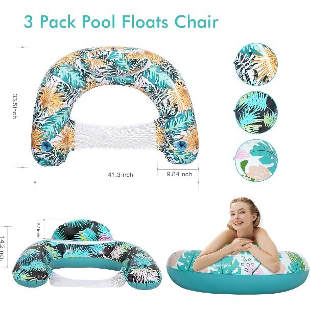 3 Pack Inflatable Pool Floats for Adults Pool Chairs with Two Cup Holders Comfortable Blow up Floating Lake Water Fun Swimming Party