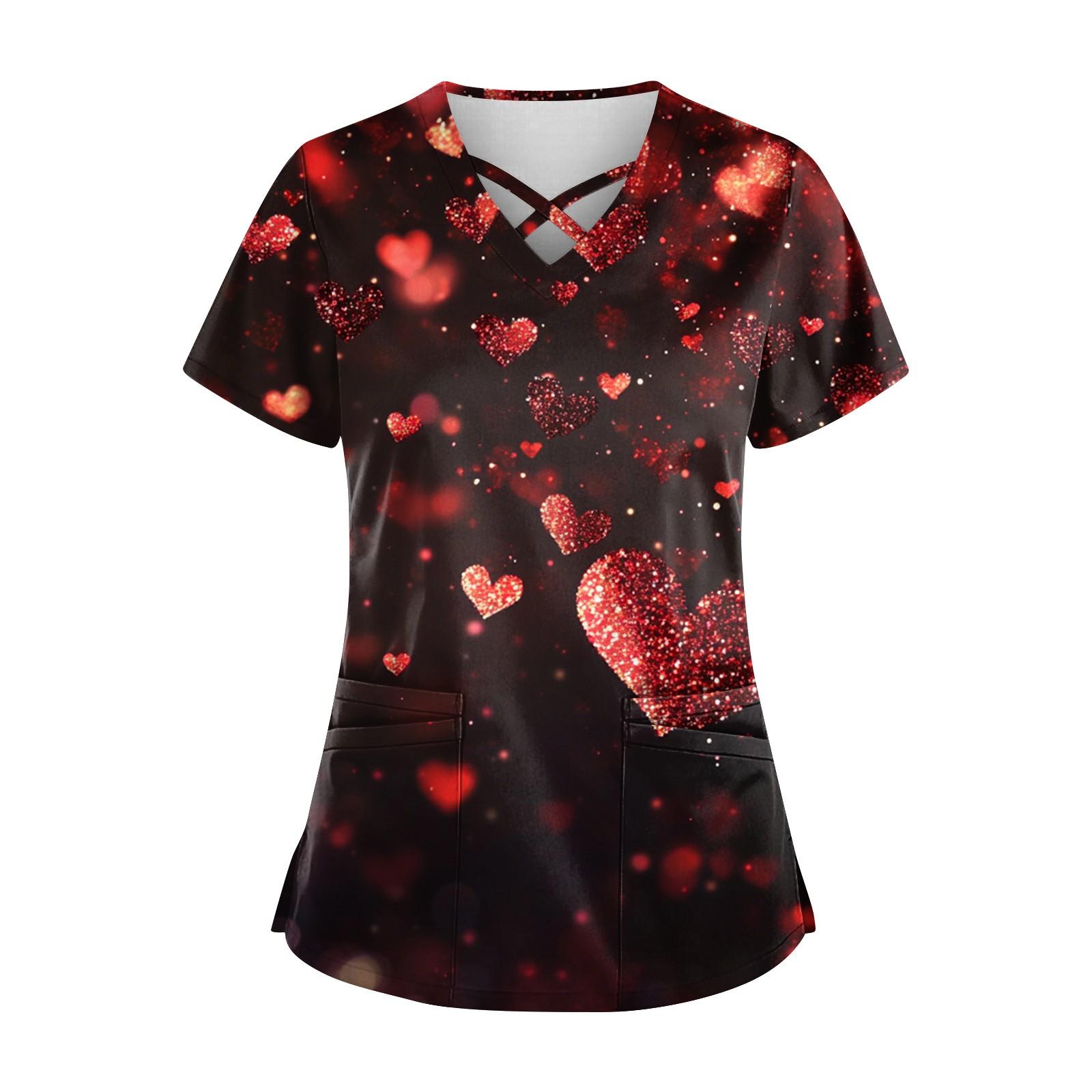 

Женский топ с коротким рукавом и V-образным вырезом, принтом ко Дню святого Валентина, карманом Dry-nurse XXL