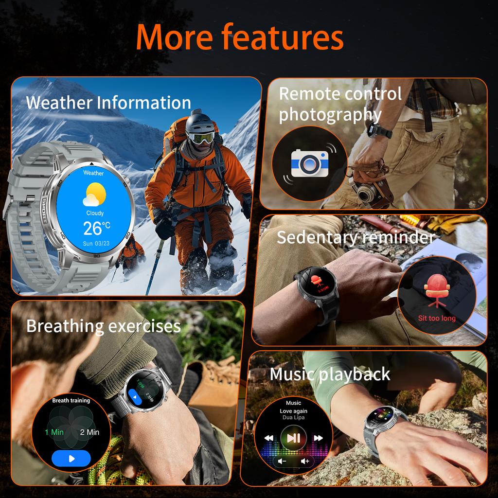 2026 New Outdoor Military 1.85-inch 466*466 Smart Watch Fitness Clock Men 1000mAh Battery 10ATM Waterproof HD Call Bracelet Men