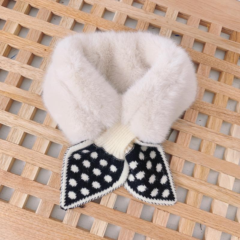 Cute Winter Scarf For Children Faux Fur Plush Collar Dot Kids Girl Scarves Warm Thick Solid Color Snow Outdoor Neck Warmer