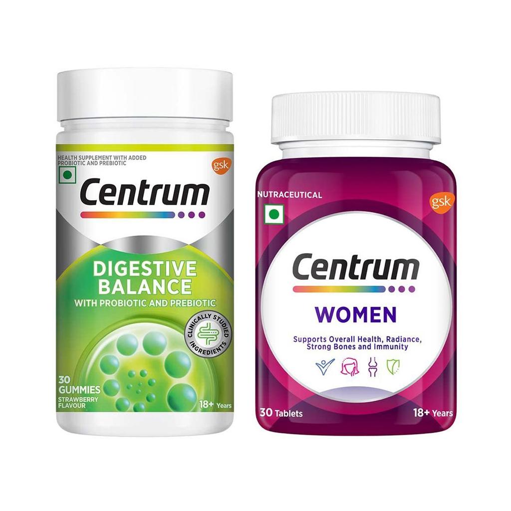 Set: Digestive Balance Gummies and Supplement for Women (30 Pcs + 30 Tabs), Digestive Balance Gummies & Women Set, Centrum