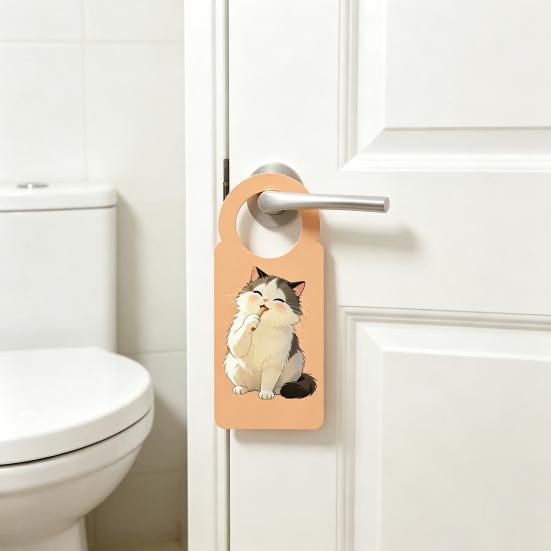 Cute Cat Door Knob Hanger Sign Cartoon Cat Acrylic Hanging Plaque for Office Dorm Bedroom Hotel Meeting