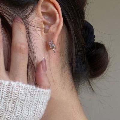 Ice and Snow Melt Square Zircon Niche Design High-end Personalized Earrings