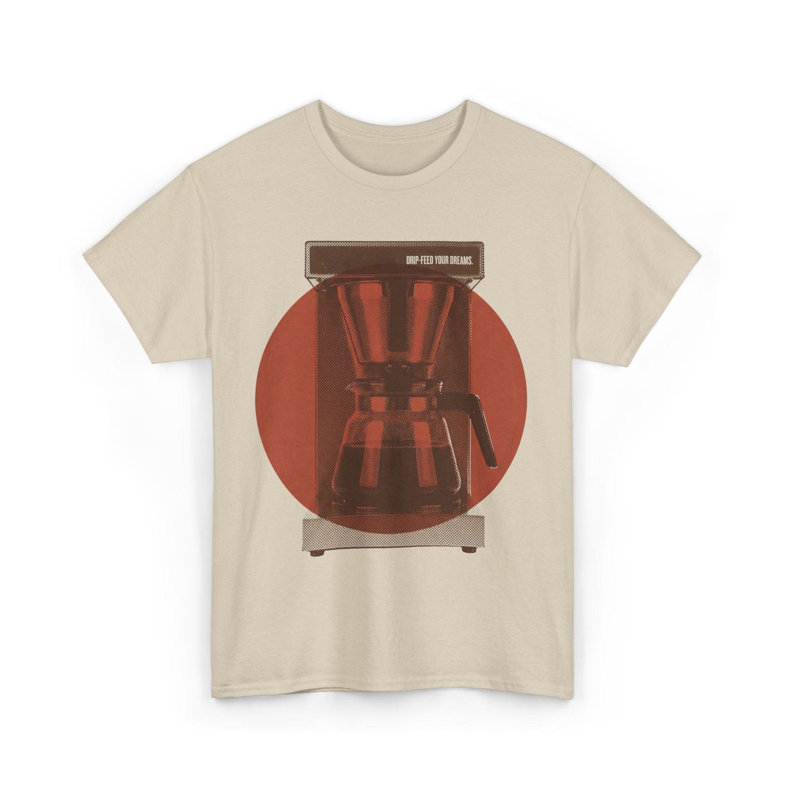Coffee Machine T-Shirt, Retro Halftone Graphic, Red Circle, Drip Feed Dreams, Vintage, Streetwear, Cotton S