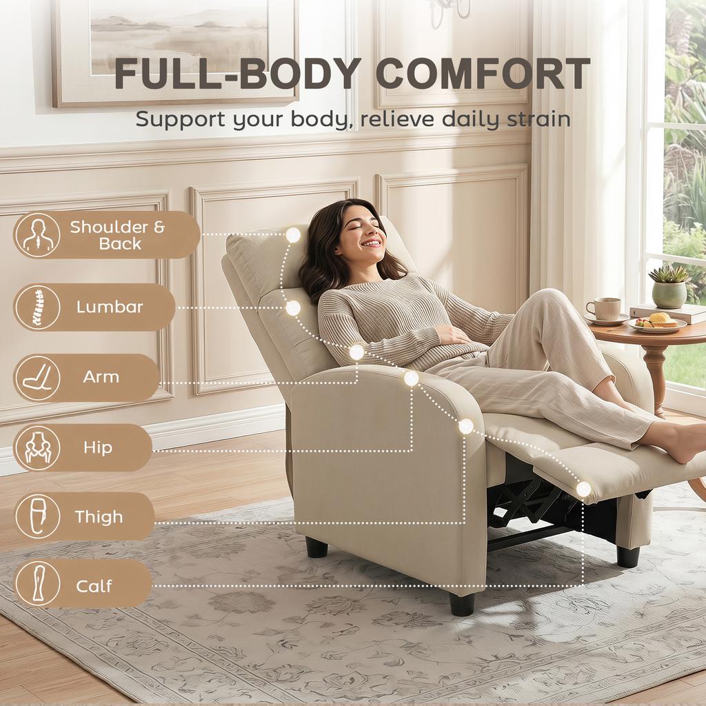Recliner with Reclining Function, Extendable Footrest, Pocket Spring Core, up to 150 kg, Beige