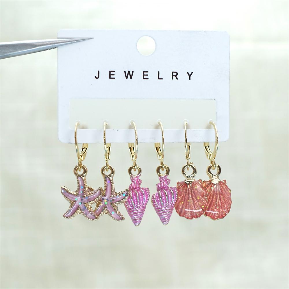 

3 Pairs Classic Boho Ocean Series Earrings Set for Women Summer Sweet Color Enamel Starfish Conch Shell Drop Earring Jewelry