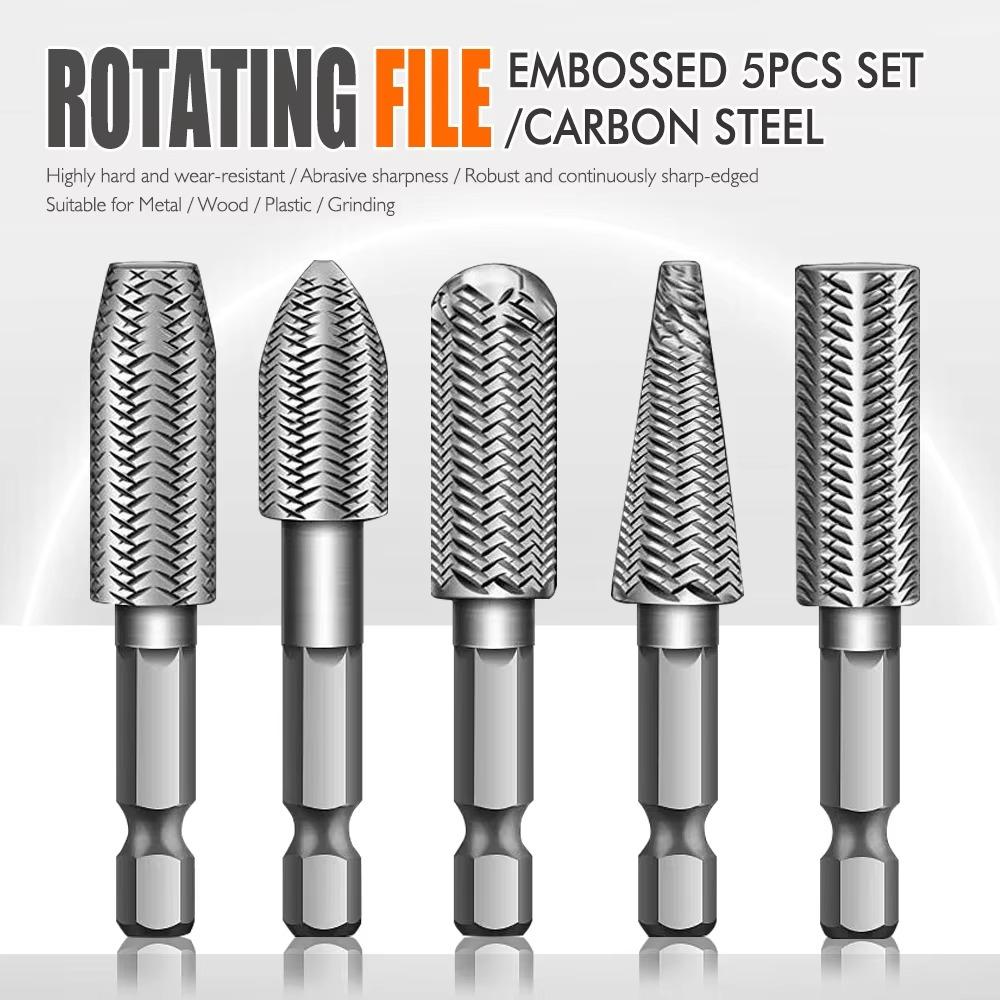 5 Pcs Heat-resistant Hex Shank Rotary Steel File Set Grinding Head For Drilling, Grinding Etc