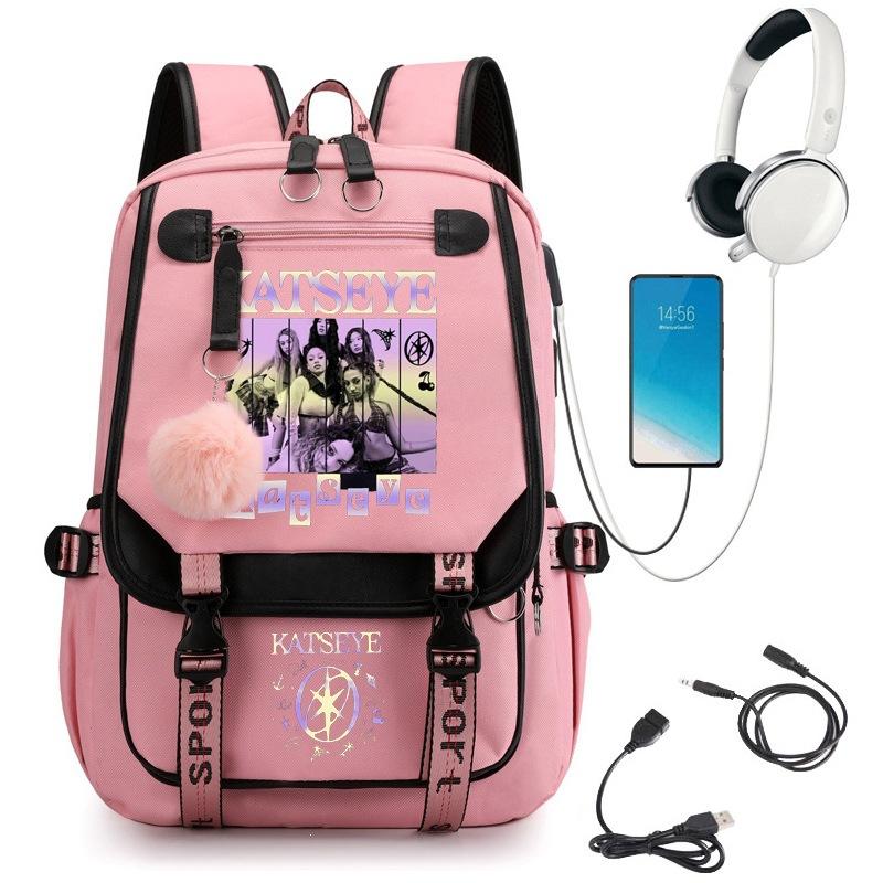 Katseye Music K-Pop Girl Group Print School Backpack for Teens Students Lightweight Water-Resistant Large Capacity Bookbag