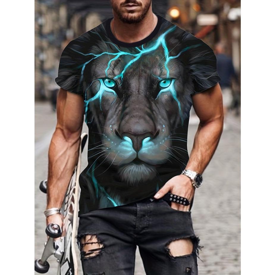 Casual Tee Fashionable Plus Size Round Neck T-shirt with Animal Cool 3D Digital Printing for Comfort Tops
