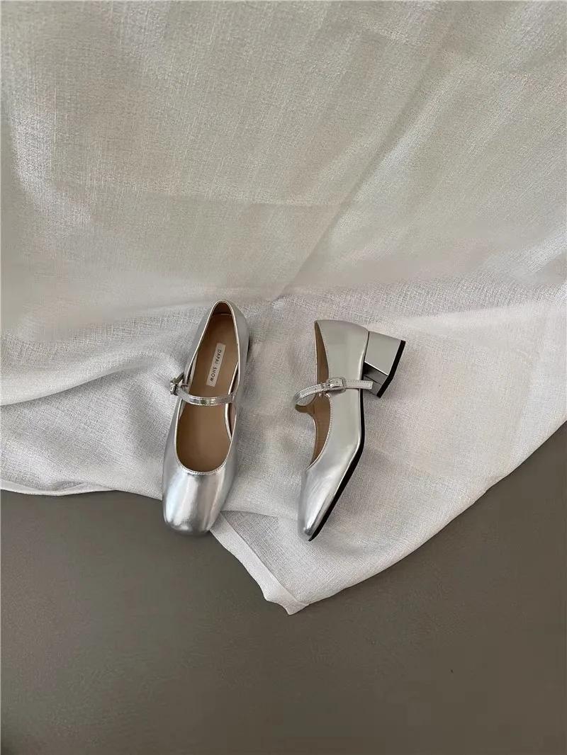 

Женская обувь на квадратном каблуке Mary Jane Sandalias Летние новые модные неглубокие элегантные Zapatos mujer 2024 Outdoor Dress 39 серебряный