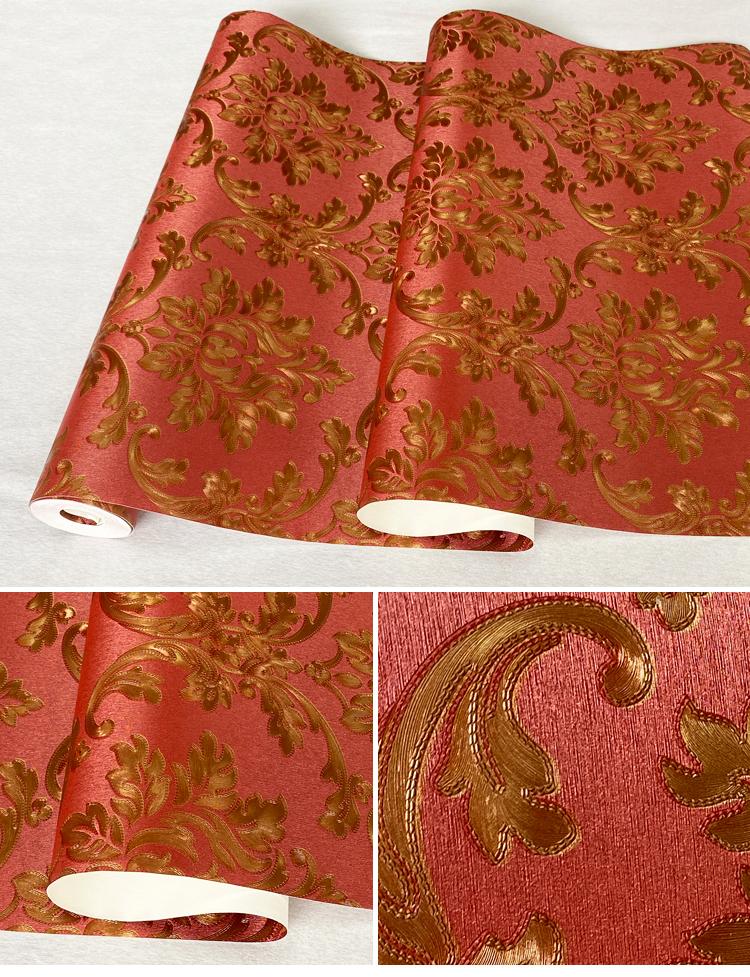 

Європейські Дамаські Шпалери Домашній Декор 3D Квіткові ПВХ Шпалери Дамаск 0.53x9.5m