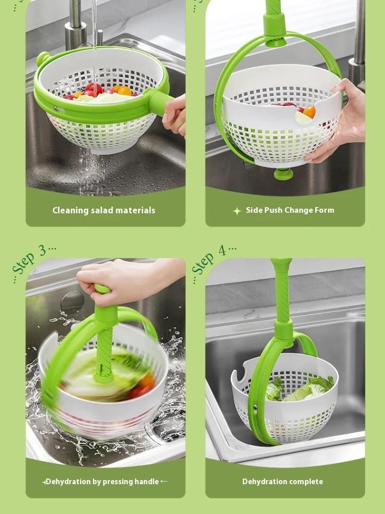 Rotating Drain Basket for Vegetables and Fruits Cleaning Salad Spinner Washing Dehydration Basket Kitchen Cool Gadgets