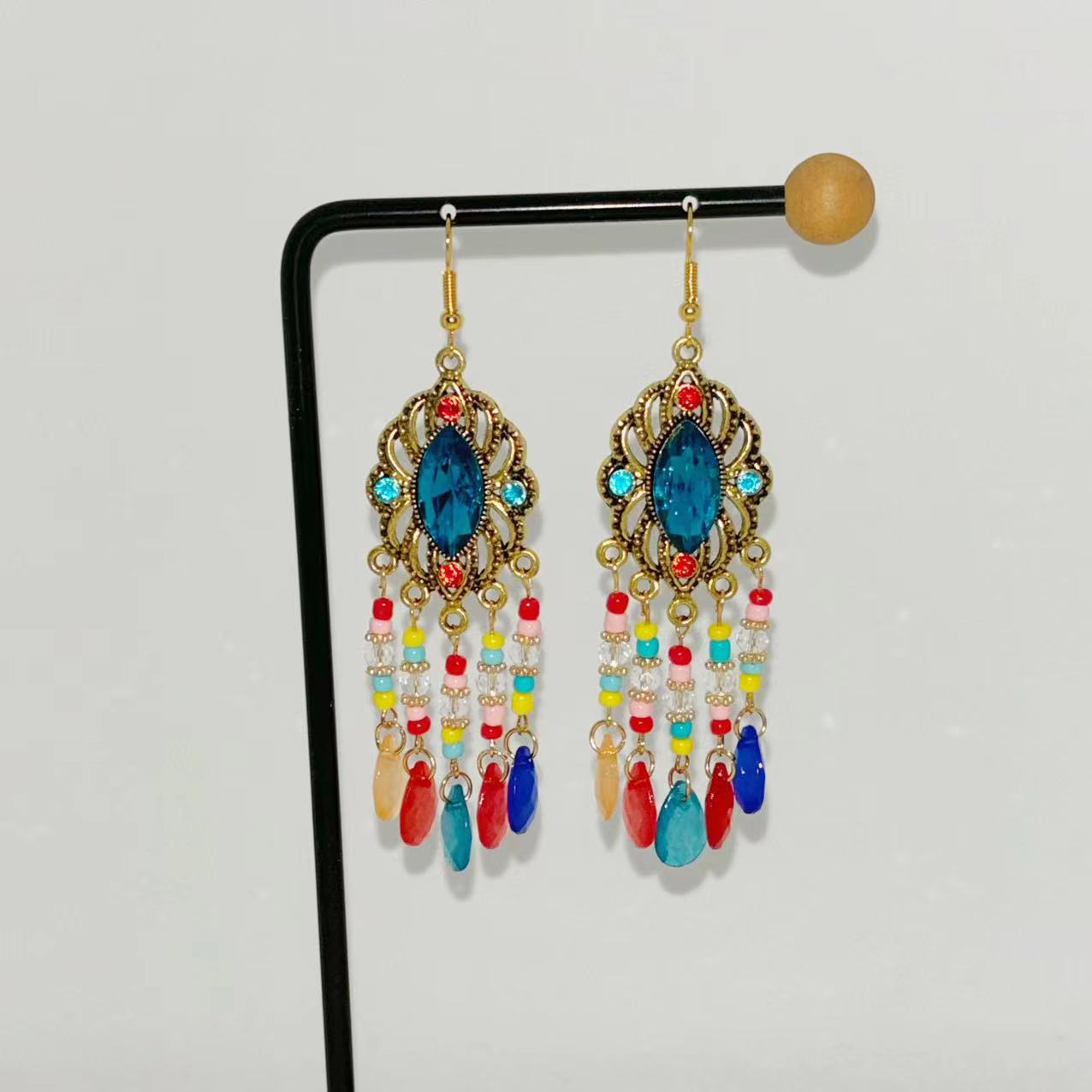 

Богемные этнические серьги-кисточки с каплями воды для женщин, длинные полые антикварные висячие серьги