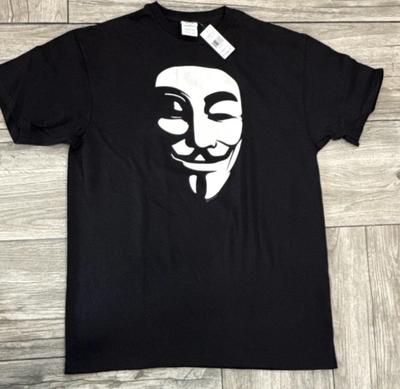 2013 V Is for Vendetta Black 100% Cotton T-shirt Mens Tees Top White Silhouette Mask Size Large