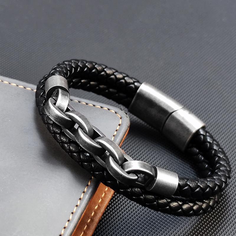 2026 Fashion Multi layered Stainless Steel Charm Viking Leather Bracelet Men's Woven Bracelet Punk Jewelry Homme Accessories