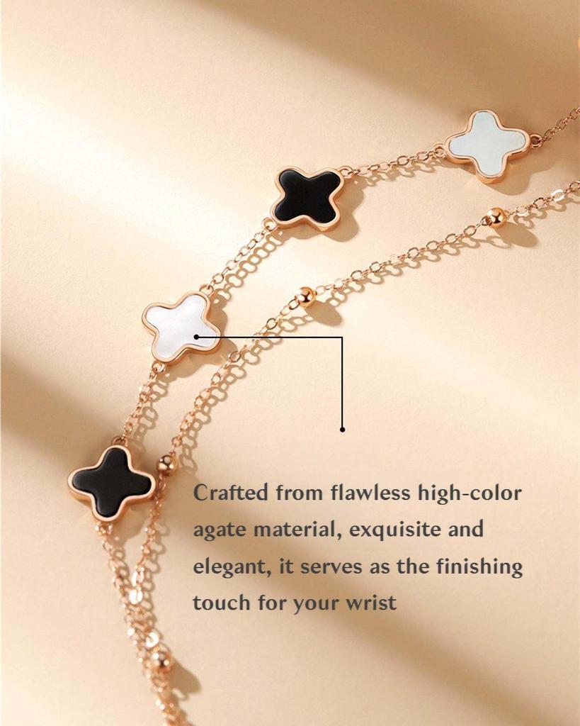 Elegantes Doppelstrang-Armband mit vierblättrigem Kleeblatt aus Perlmutt für Damen