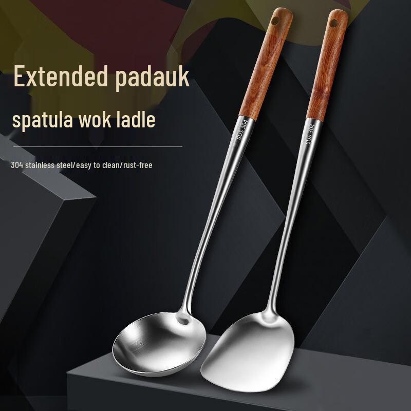 Zhaoran Extended 304 Stainless Steel Spatula & Ladle Set with Pearwood Handles