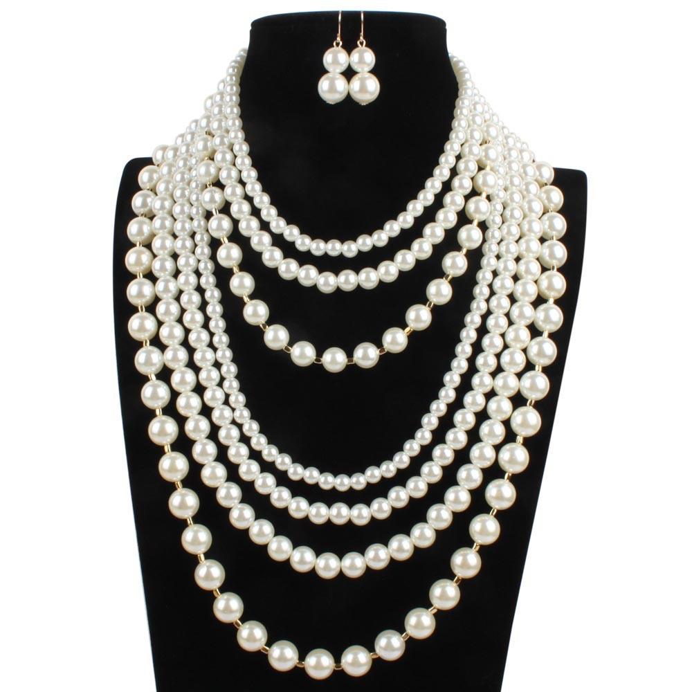 European and American Fashion Pearl Beaded Necklace, Multi-layer Sweater Chain Jewelry