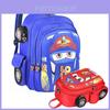 Large Capacity Nylon 3d Cartoon Car Boys School Backpack For 1st-2nd Grade Red/blue Breathable Wear-resistant Cool Style