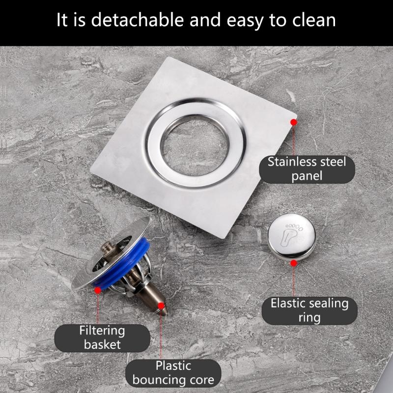Foot Floor Drain Strainer Bounce Type Square Shower Drain Hair Catcher Strainer for Bathroom Shower Easy To Use