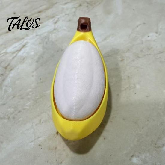 Push-pull Fidget Toy Keychain Pendant, Peeled Banana Stress Relief with Thickened Stainless Metal Steel Ring, Portable for Keys Backpacks Schoolbags